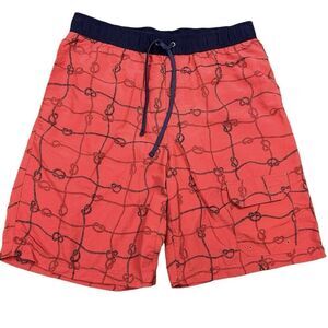 LL Bean Swim Trunks Mens‎ Sz Medium Lined Shorts Red Drawstring 9” Inseam Knots